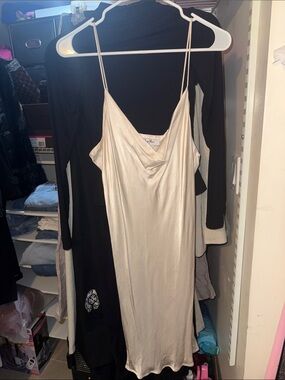 Hey You cream silk cowl neck dress